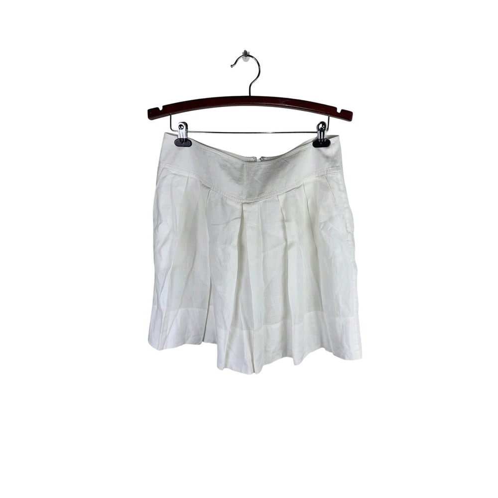 Banana Republic White 100% Linen Pleated Mini Skirt Womens Size 8 Cotton Lined